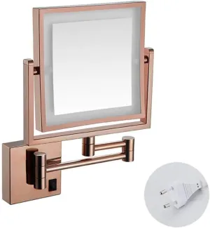 Vanity Mirror Magnifying Lighted Makeup Mirror 3X Magnification Two-Sided Square Retractable Chrome Finish with Drilling Or Without Drilling