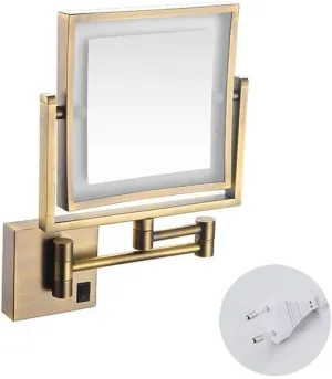 Vanity Mirror Magnifying Lighted Makeup Mirror 3X Magnification Two-Sided Square Retractable Chrome Finish with Drilling Or Without Drilling