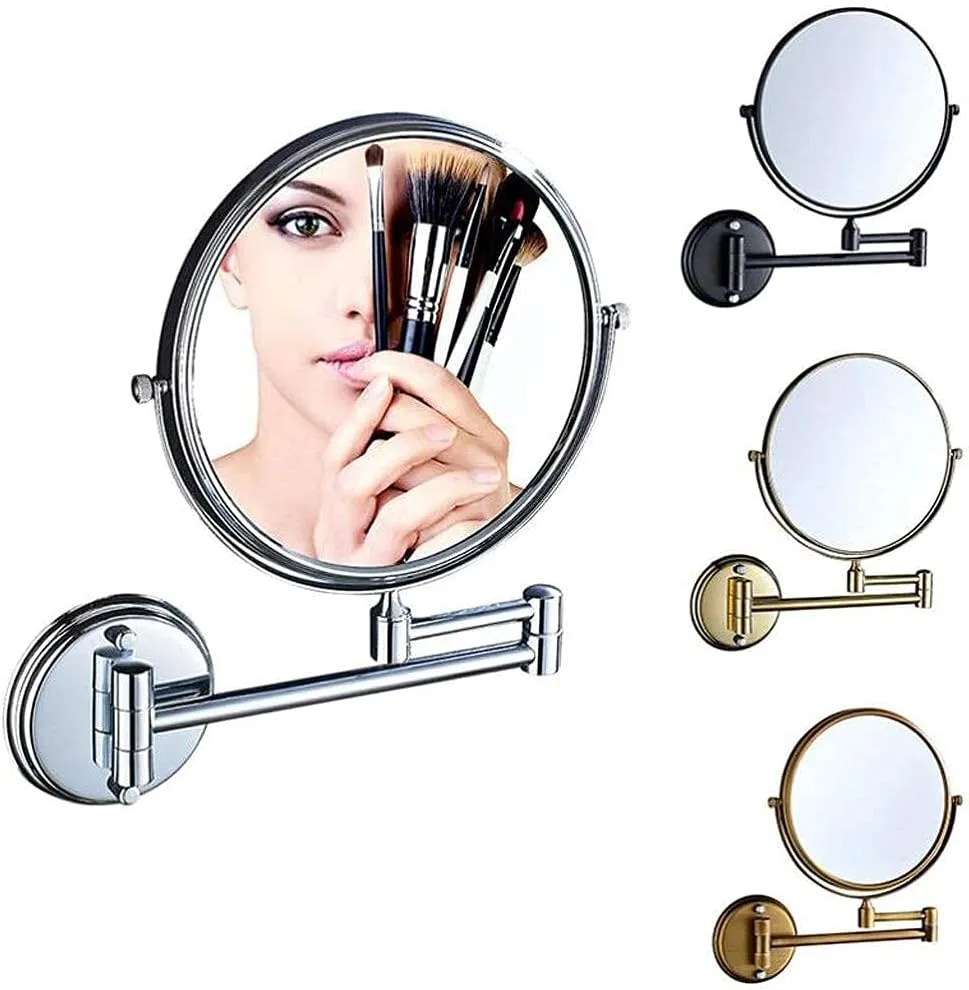 Vanity Mirror, Makeup Mirror Vanity Mirror Bathroom Makeup Mirror,Copper Vanity Mirror Rotating Beauty Mirror Double-Sided 3X Magnification Wall Mounted Mirror Cosmetic Mirror
