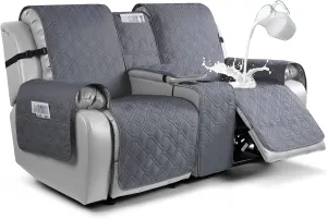 VANSOFY Loveseat Recliner Cover with Console 100% Waterproof Sofa Slipcovers Non-Slip Reclining Couch Cover Split Sofa Covers Furniture Protector for Pets, Dogs(Dark Gray)