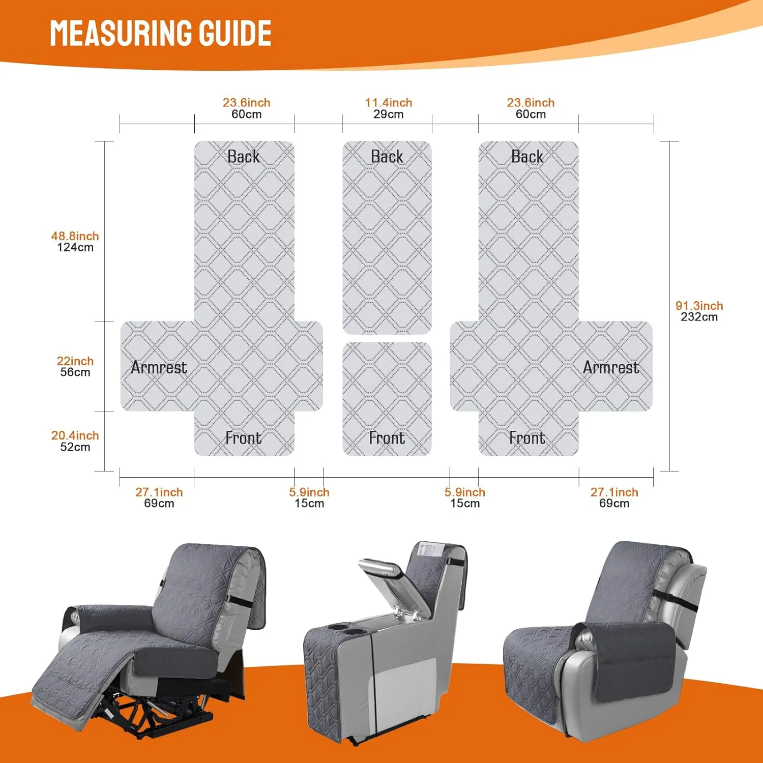 VANSOFY Loveseat Recliner Cover with Console 100% Waterproof Sofa Slipcovers Non-Slip Reclining Couch Cover Split Sofa Covers Furniture Protector for Pets, Dogs(Dark Gray)