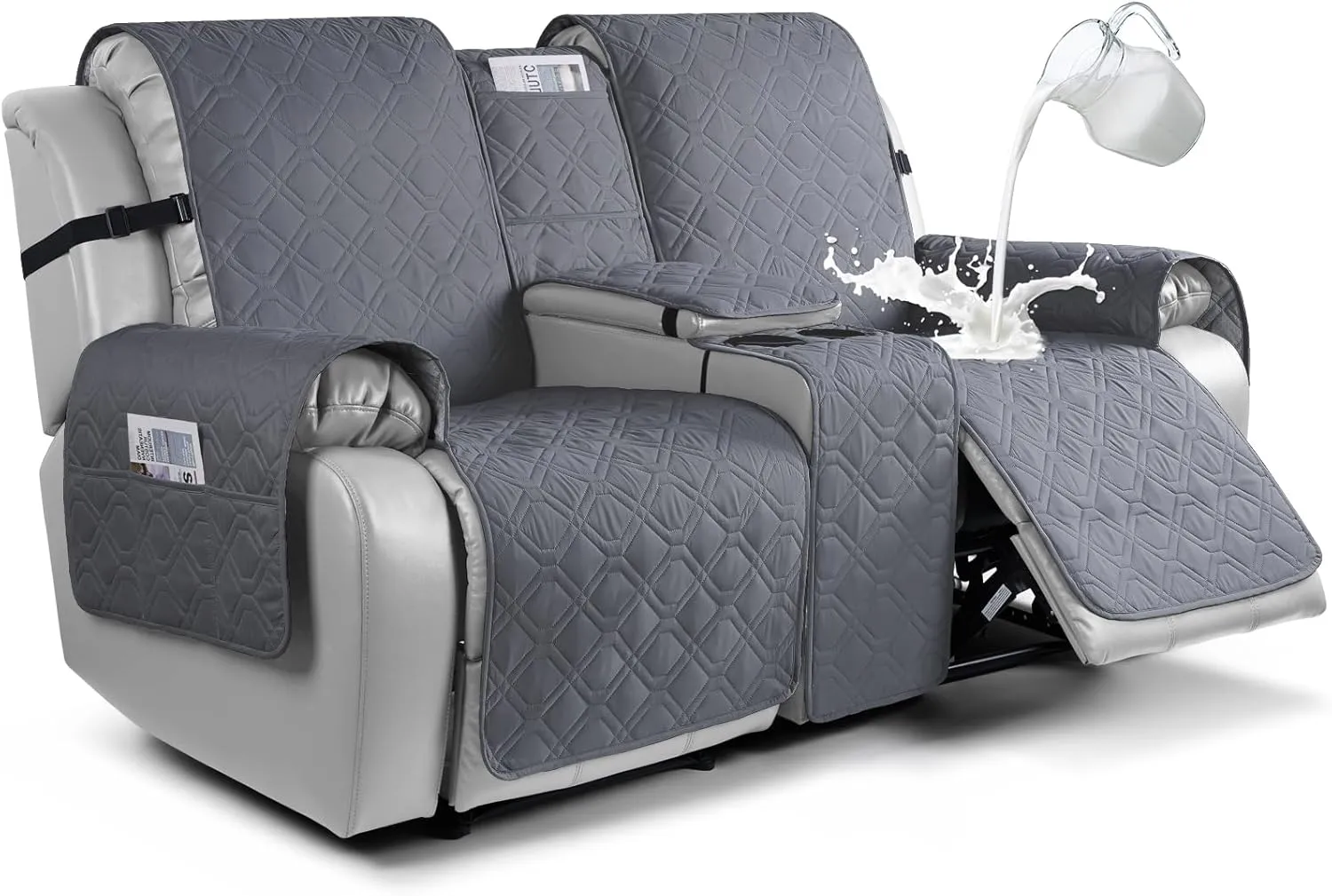 VANSOFY Loveseat Recliner Cover with Console 100% Waterproof Sofa Slipcovers Non-Slip Reclining Couch Cover Split Sofa Covers Furniture Protector for Pets, Dogs(Dark Gray)