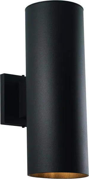VAXCEL Chiasso Modern Outdoor Porch Light, 5" W x 14.25" H 2-Light Black Cylinder Wall Sconce, Waterproof Up and Down Wall Light for Porch, Patio, Deck, or Front Door