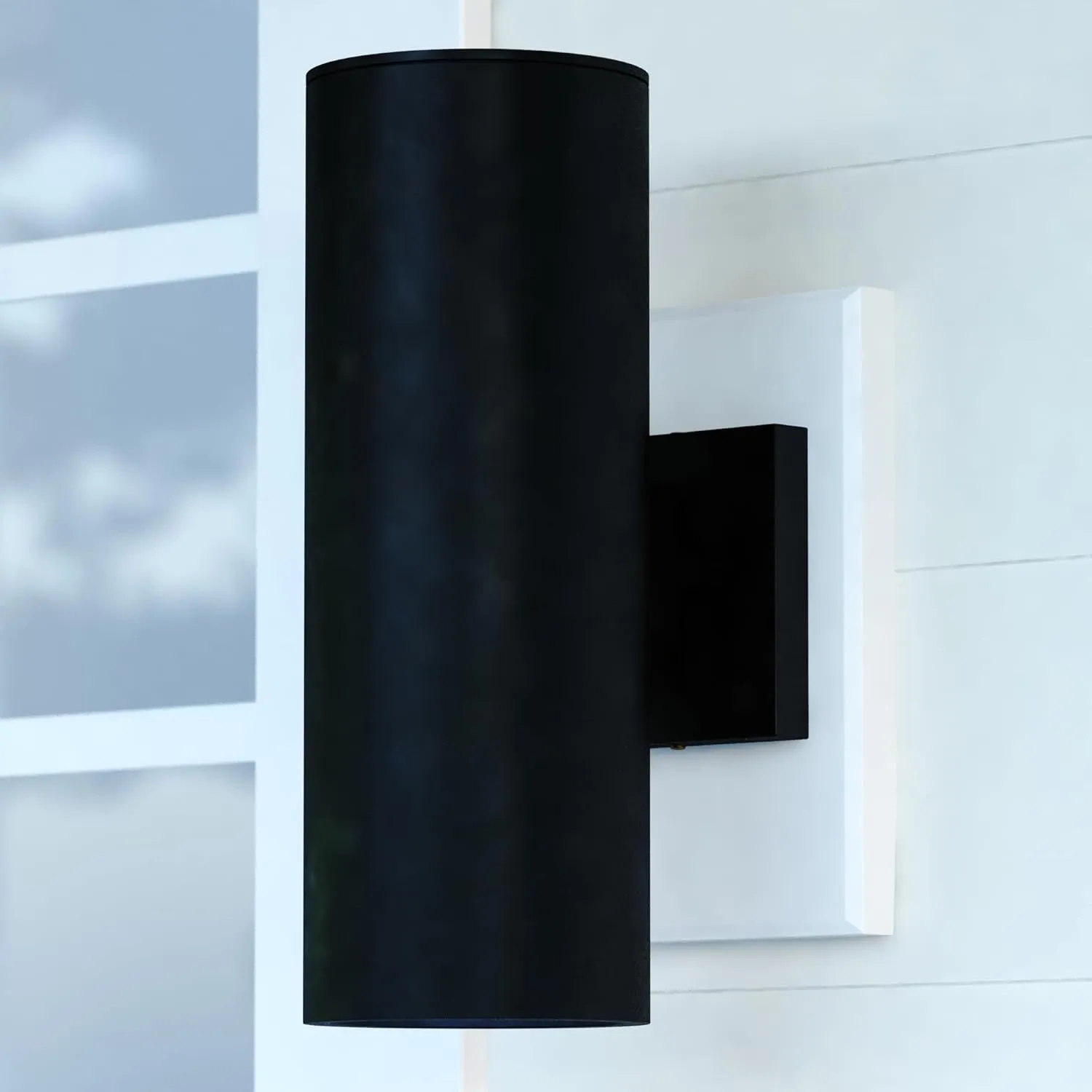VAXCEL Chiasso Modern Outdoor Porch Light, 5" W x 14.25" H 2-Light Black Cylinder Wall Sconce, Waterproof Up and Down Wall Light for Porch, Patio, Deck, or Front Door