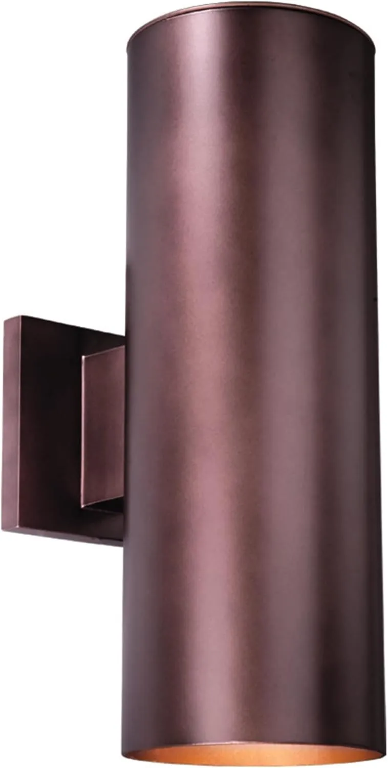 VAXCEL Chiasso Modern Outdoor Porch Light, 5" W x 14.25" H 2-Light Bronze Cylinder Wall Sconce, Waterproof Up and Down Wall Light for Porch, Patio, Deck, or Front Door