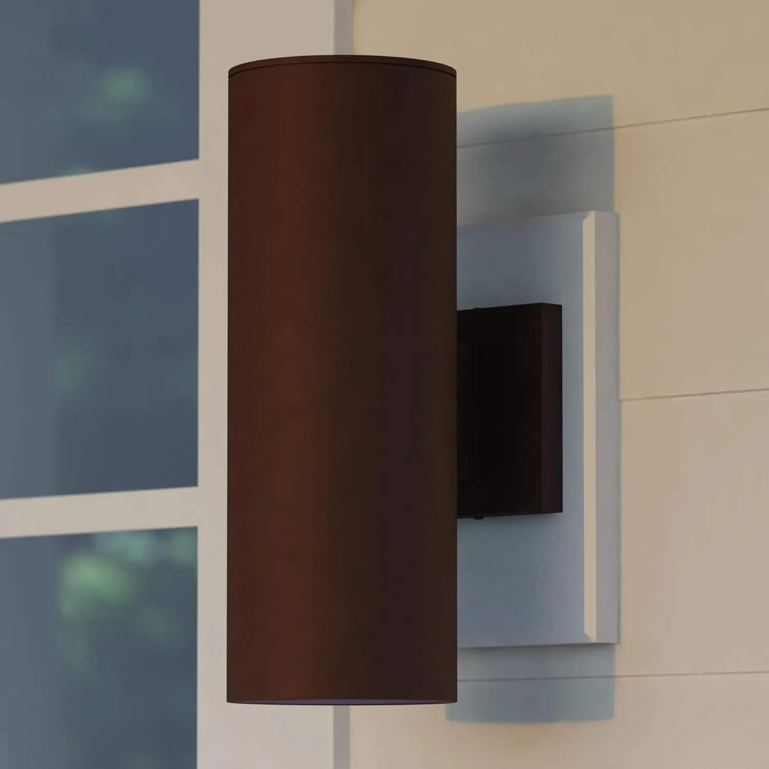 VAXCEL Chiasso Modern Outdoor Porch Light, 5" W x 14.25" H 2-Light Bronze Cylinder Wall Sconce, Waterproof Up and Down Wall Light for Porch, Patio, Deck, or Front Door