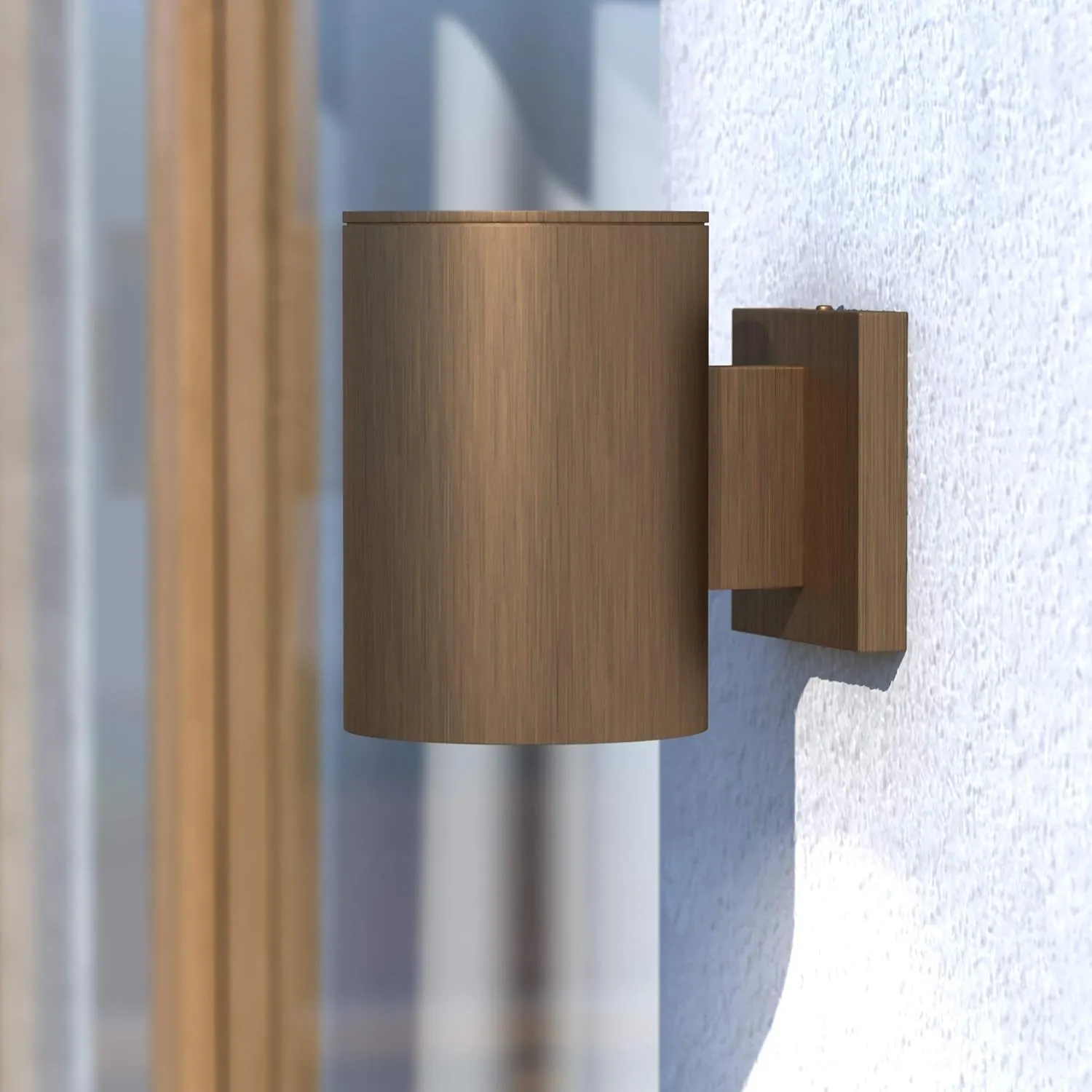 VAXCEL Chiasso Modern Outdoor Porch Light, 5" W x 7.25" H Gold Brass Cylinder Wall Sconce, Waterproof Dark Sky Wall Light for Porch, Patio, Deck, or Front Door
