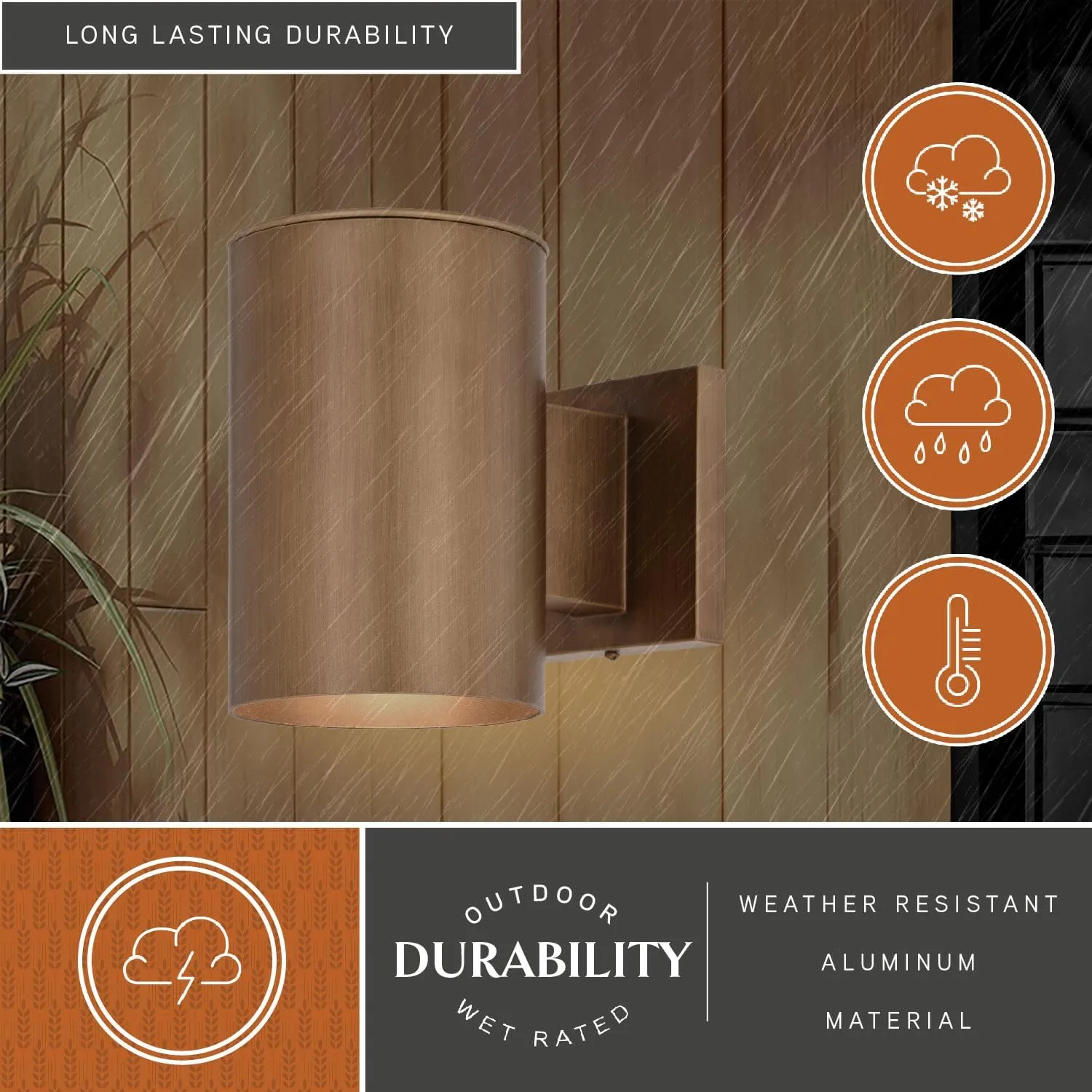 VAXCEL Chiasso Modern Outdoor Porch Light, 5" W x 7.25" H Gold Brass Cylinder Wall Sconce, Waterproof Dark Sky Wall Light for Porch, Patio, Deck, or Front Door