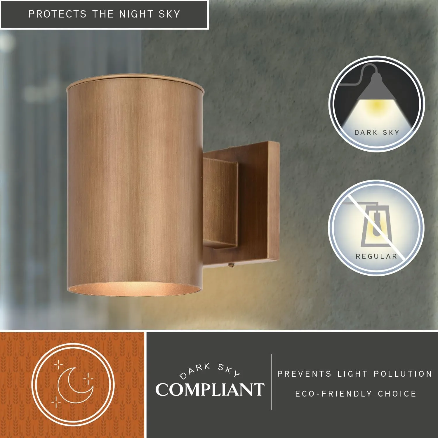 VAXCEL Chiasso Modern Outdoor Porch Light, 5" W x 7.25" H Gold Brass Cylinder Wall Sconce, Waterproof Dark Sky Wall Light for Porch, Patio, Deck, or Front Door