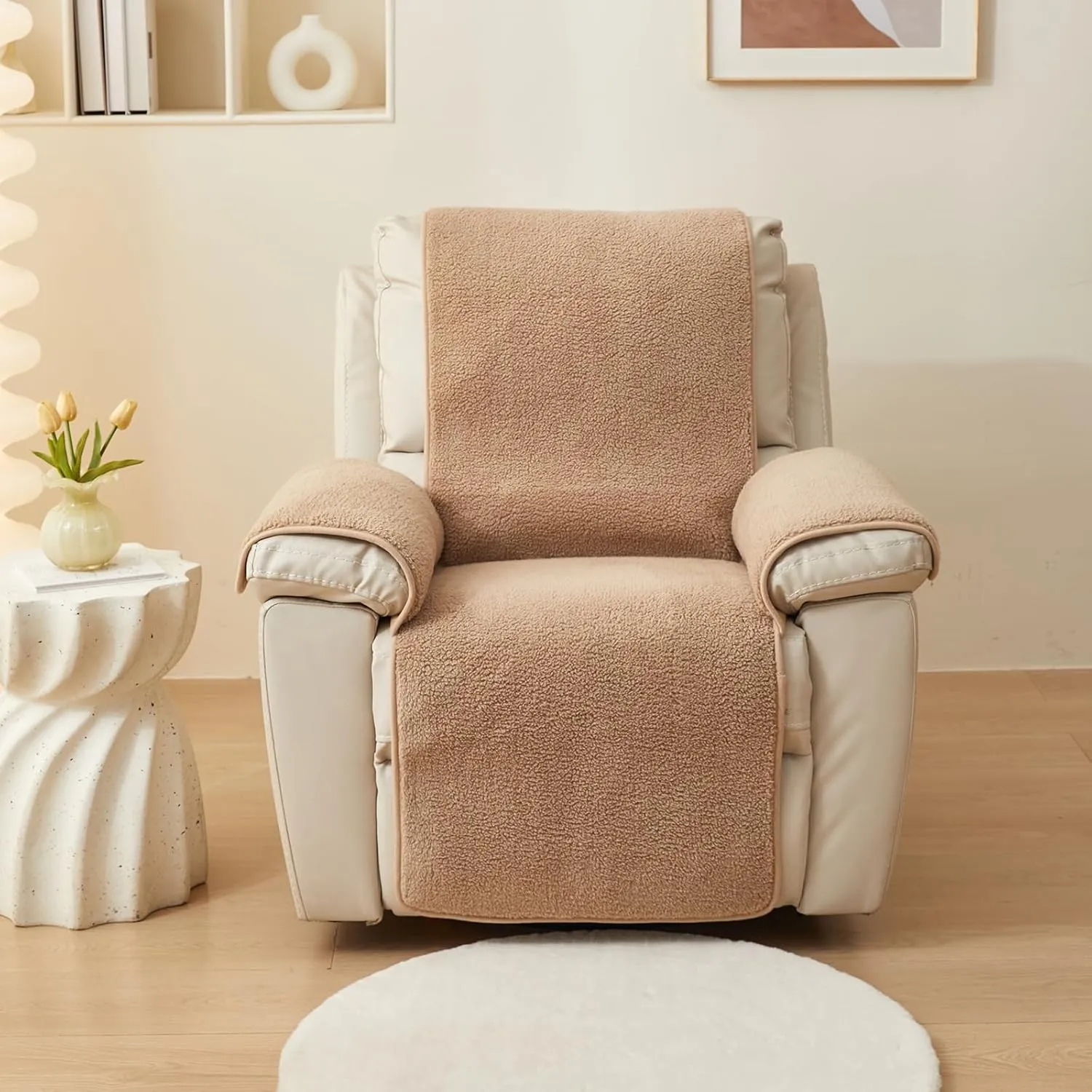 vctops Sherpa Fleece Recliner Chair Cover Super Soft Warm Plush Sofa Slipcover Furniture Protector Non Slip Washable Reclining Chair Cover for Kids, Pets (Camel,30"x91")