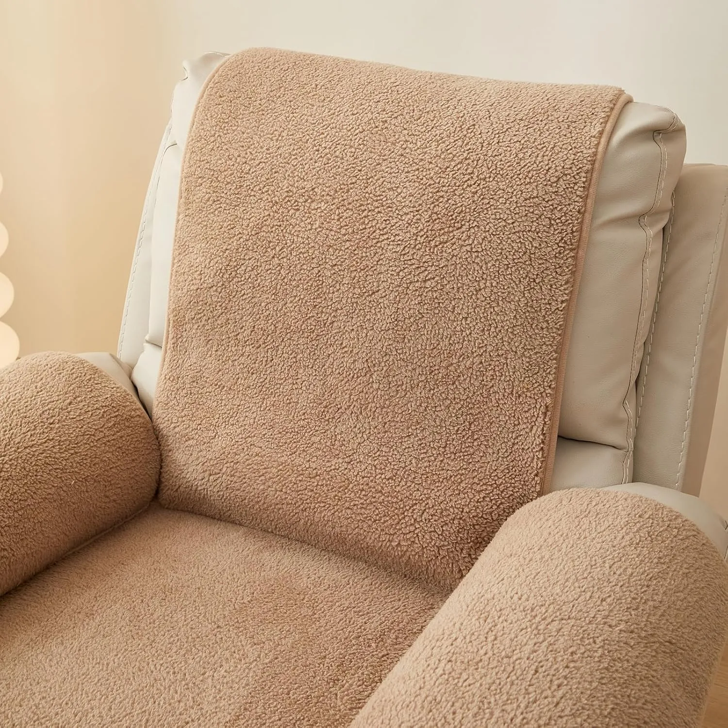 vctops Sherpa Fleece Recliner Chair Cover Super Soft Warm Plush Sofa Slipcover Furniture Protector Non Slip Washable Reclining Chair Cover for Kids, Pets (Camel,30"x91")