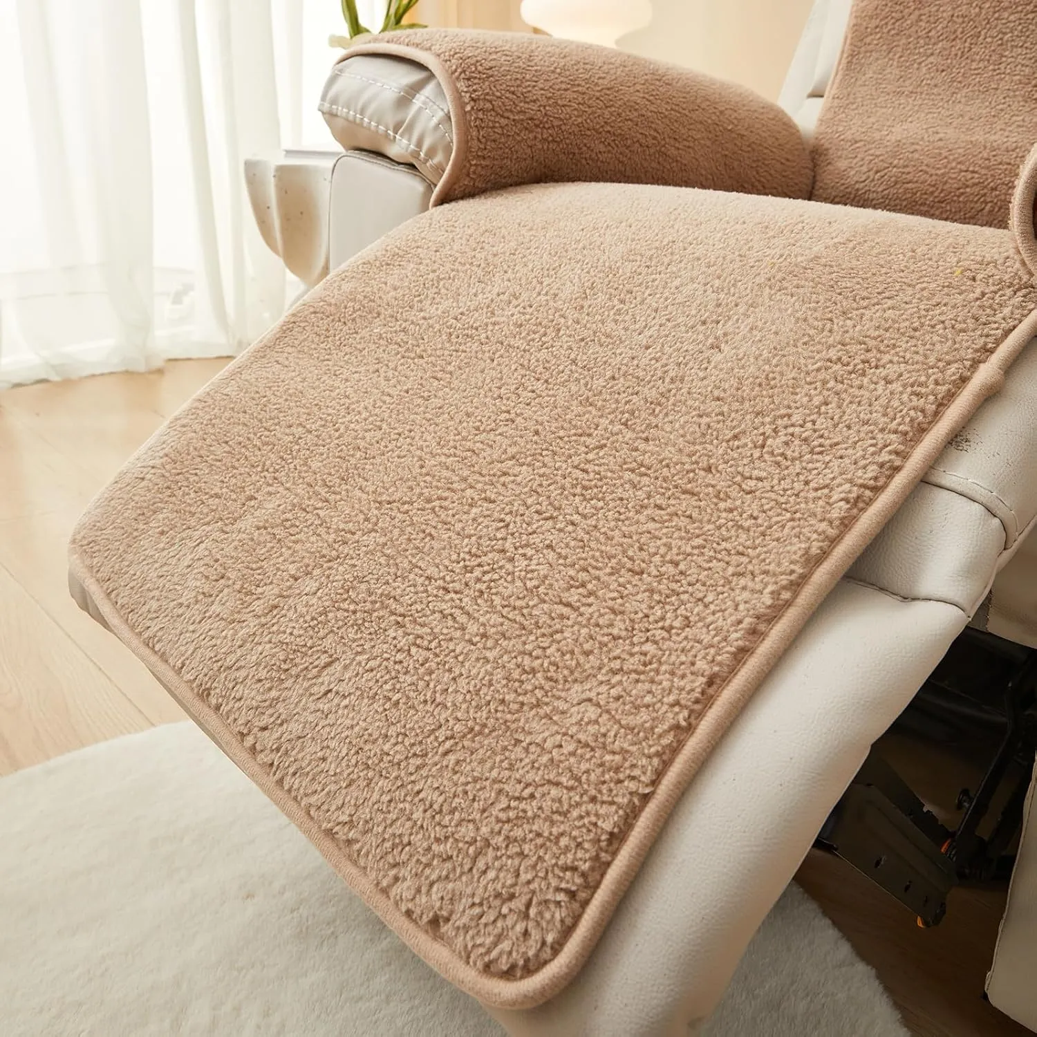 vctops Sherpa Fleece Recliner Chair Cover Super Soft Warm Plush Sofa Slipcover Furniture Protector Non Slip Washable Reclining Chair Cover for Kids, Pets (Camel,30"x91")