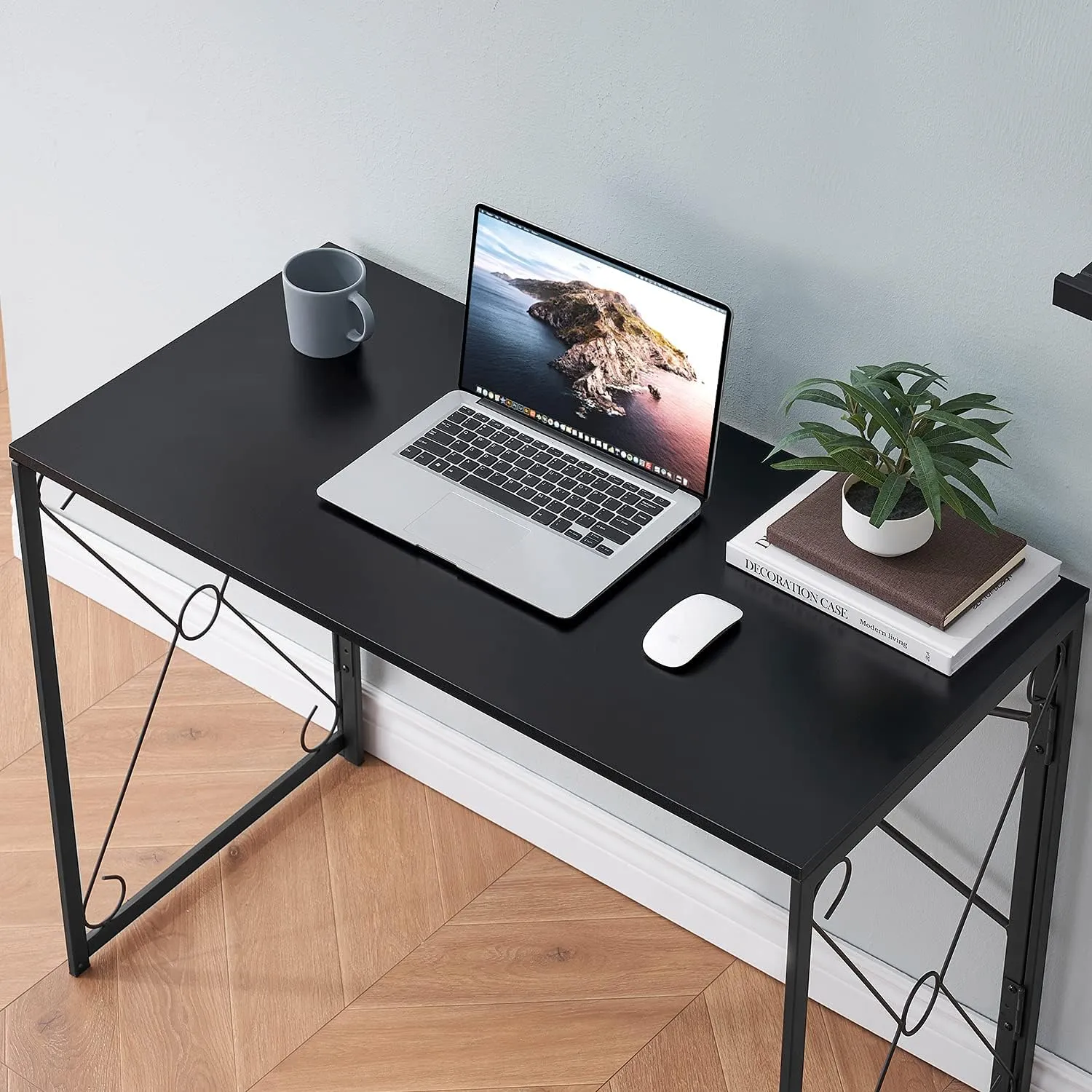 VECELO Folding Computer Desk 39.4'', Simple Laptop Table Home Office Workstation for Reading Writing, No Assembly Needed, Small Space, Black