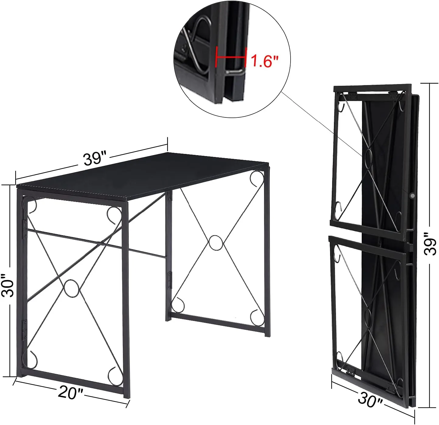 VECELO Folding Computer Desk 39.4'', Simple Laptop Table Home Office Workstation for Reading Writing, No Assembly Needed, Small Space, Black