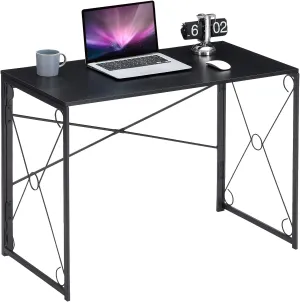 VECELO Folding Computer Desk 39.4'', Simple Laptop Table Home Office Workstation for Reading Writing, No Assembly Needed, Small Space, Black