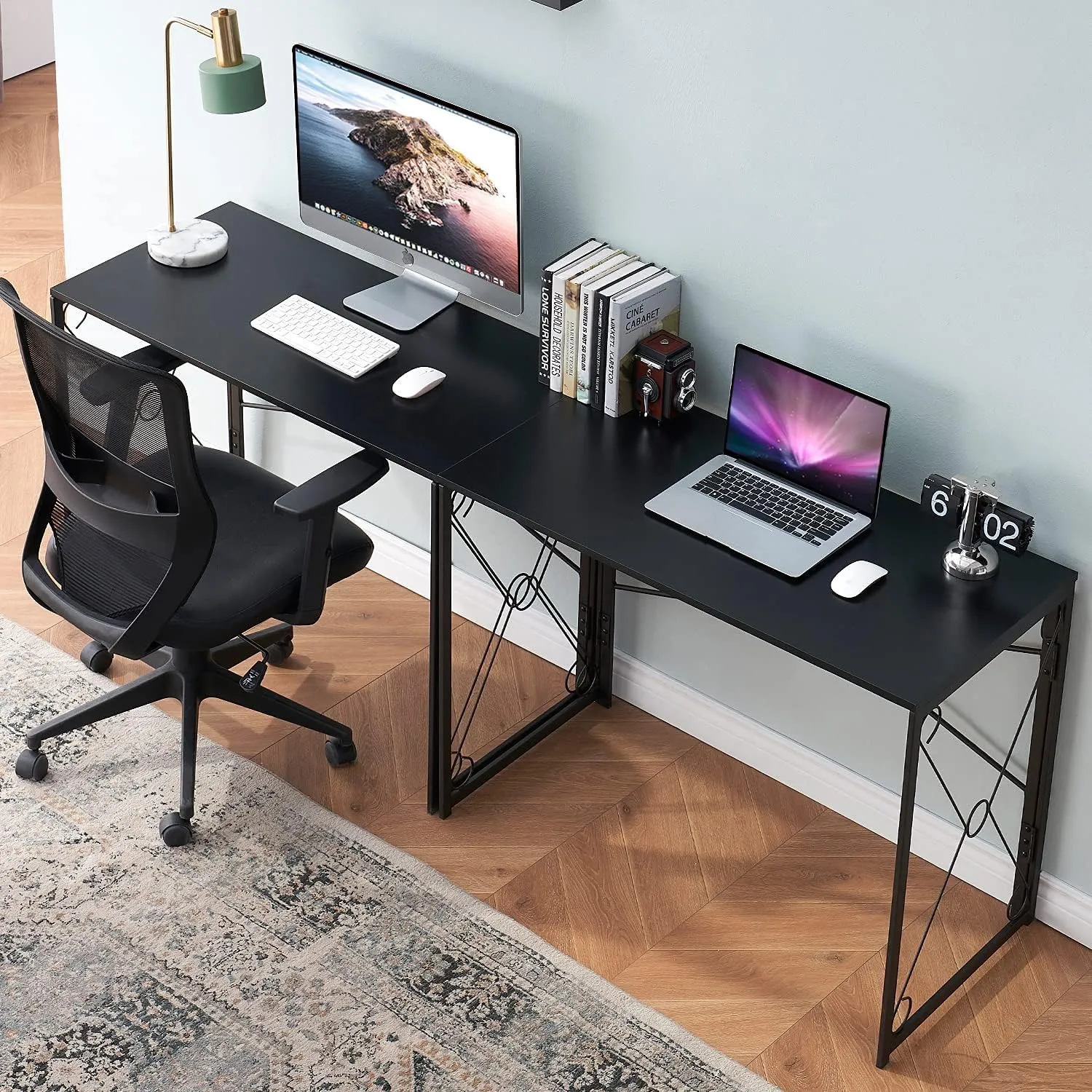 VECELO Folding Computer Desk 39.4'', Simple Laptop Table Home Office Workstation for Reading Writing, No Assembly Needed, Small Space, Black