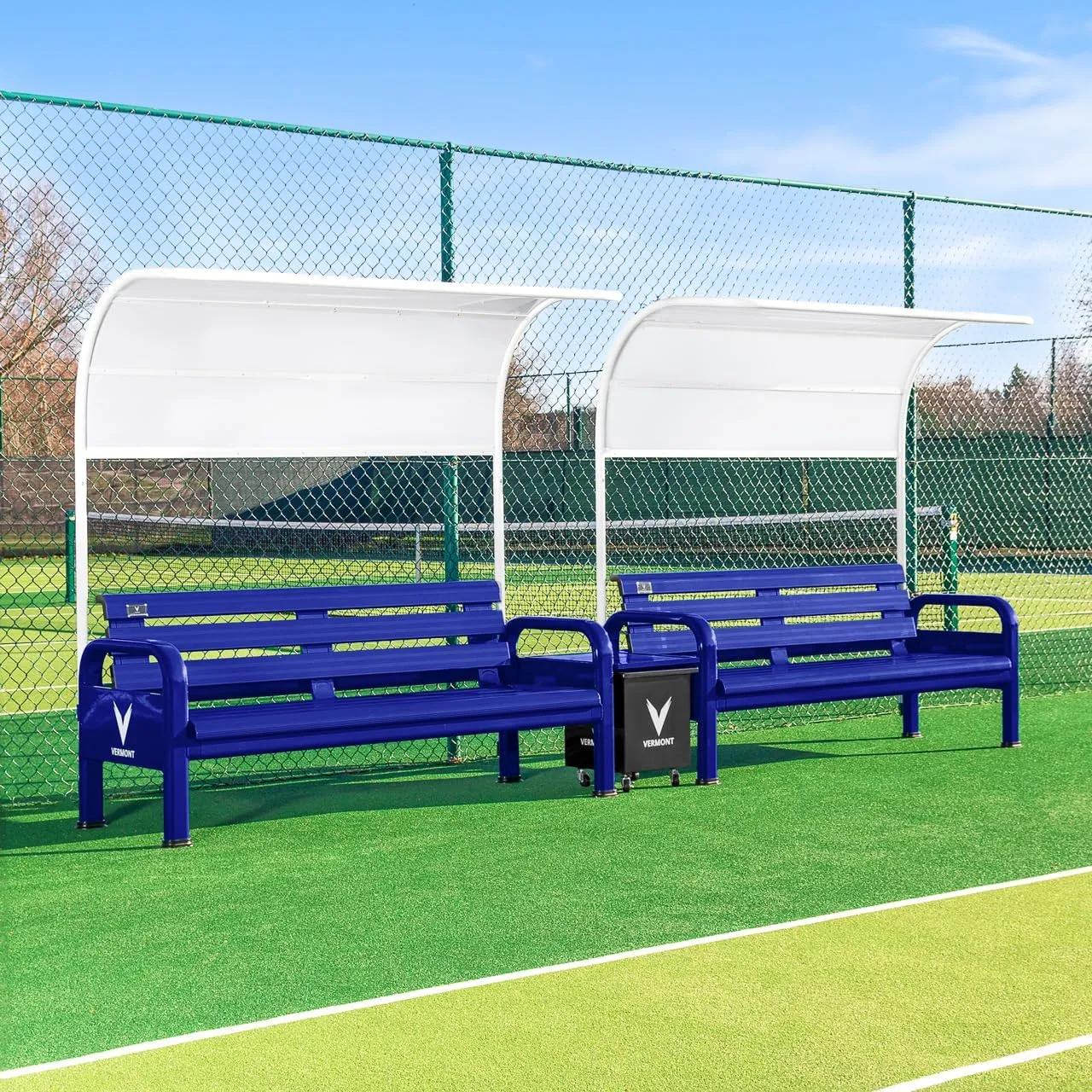 VERMONT Tennis Court Bench & Table Set | Heavy-Duty Aluminum Sport Benches | Optional Canopy & Storage – Weatherproof Seating for Tennis & Multi-Sport