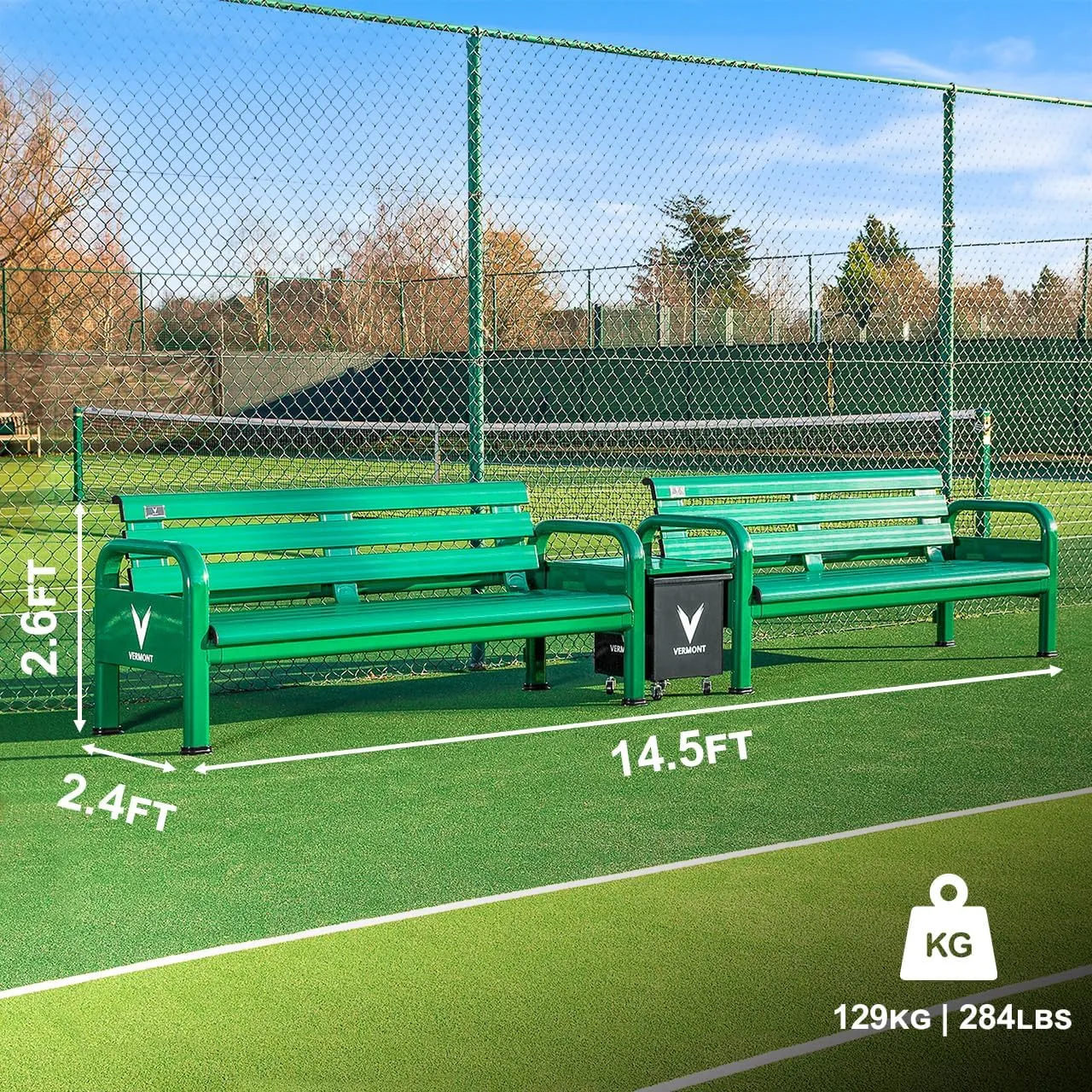 VERMONT Tennis Court Bench & Table Set | Heavy-Duty Aluminum Sport Benches | Optional Canopy & Storage – Weatherproof Seating for Tennis & Multi-Sport