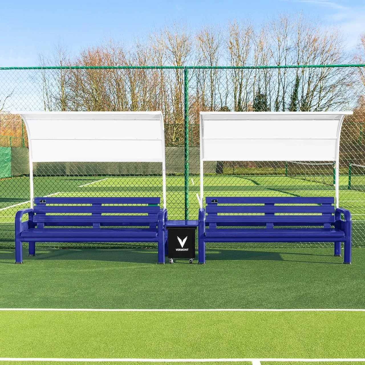 VERMONT Tennis Court Bench & Table Set | Heavy-Duty Aluminum Sport Benches | Optional Canopy & Storage – Weatherproof Seating for Tennis & Multi-Sport