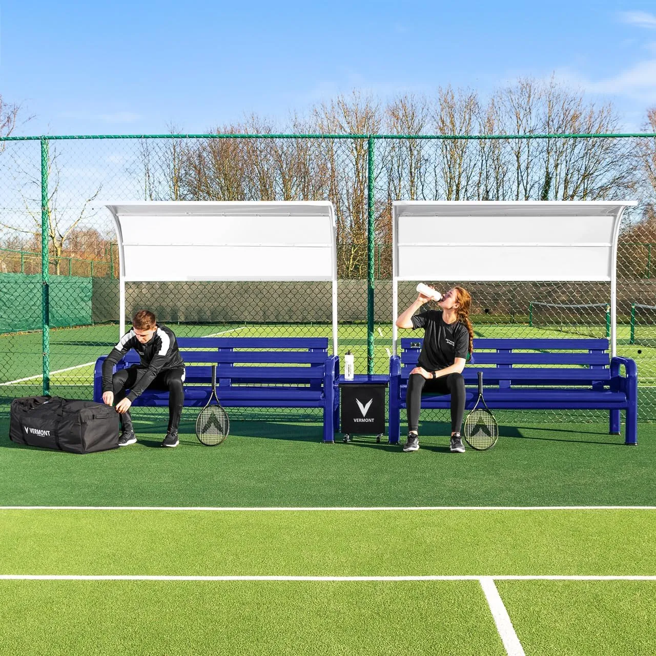 VERMONT Tennis Court Bench & Table Set | Heavy-Duty Aluminum Sport Benches | Optional Canopy & Storage – Weatherproof Seating for Tennis & Multi-Sport