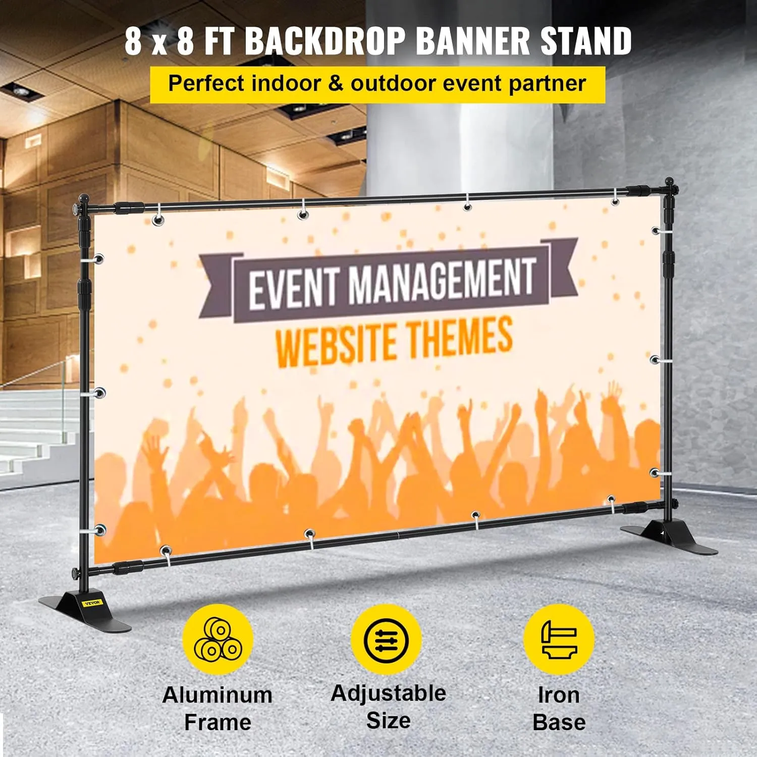 VEVOR Backdrop Banner Stand 8 x 8 Ft Adjustable Height Background Stand Backdrop with 1 Carrying Bag, Backdrop Stand for Parties Wedding Photo Booth Trade Show