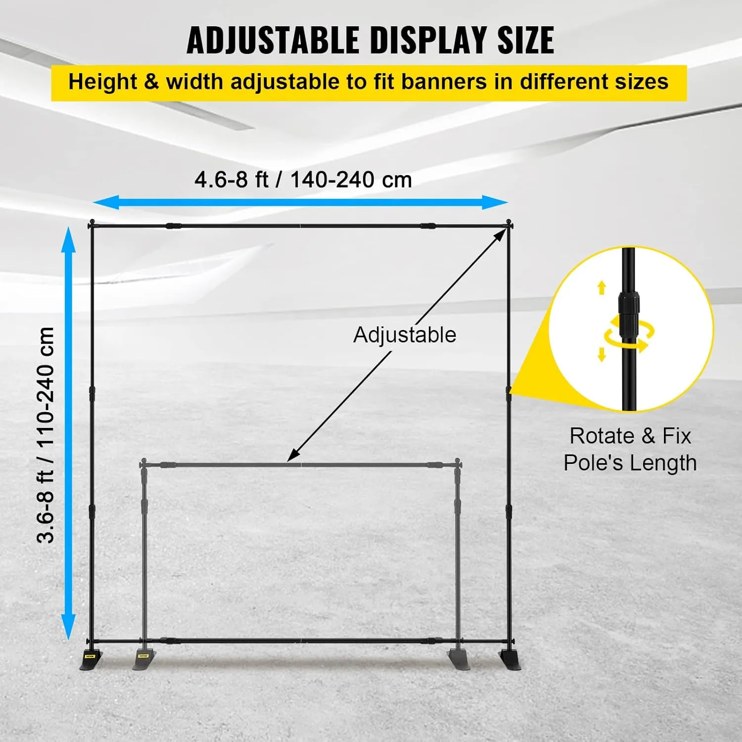VEVOR Backdrop Banner Stand 8 x 8 Ft Adjustable Height Background Stand Backdrop with 1 Carrying Bag, Backdrop Stand for Parties Wedding Photo Booth Trade Show