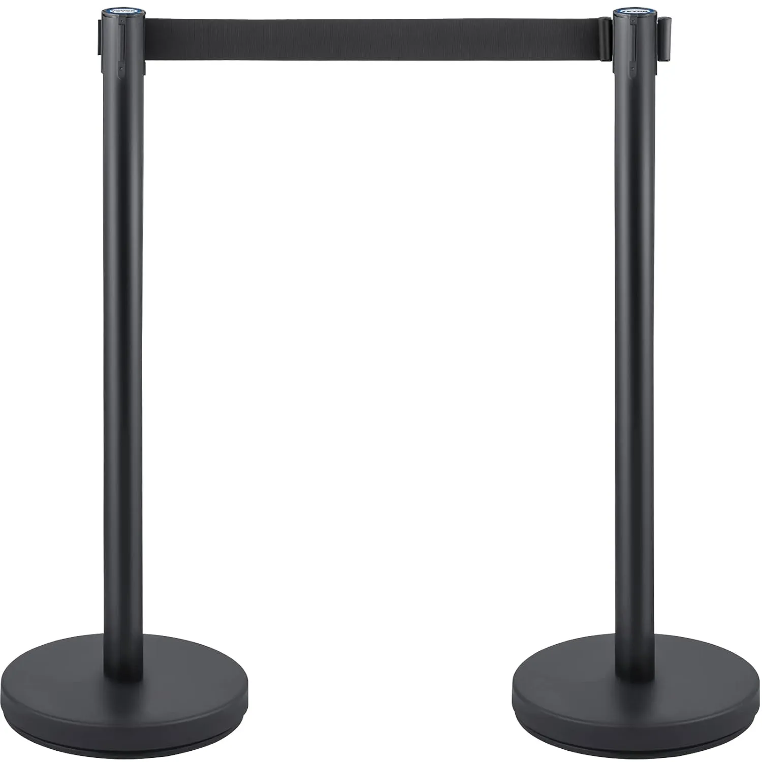 VEVOR Crowd Control Stanchion Set, Stanchion Set with 6.6 ft/2 m Black Retractable Belt, Black Crowd Control Barrier w/Concrete and Solid Metal Base - Easy Connect Assembly (6)