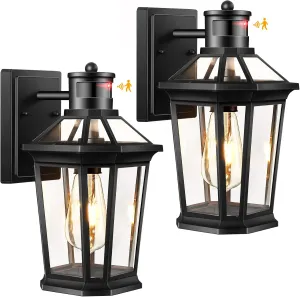VIANIS Black 2 Pack Outdoor Lights for House, Dusk to Dawn Porch Light Lantern, Exterior Lighting for House Wall Mount, Motion Sensor Light Outside for Garage, Brightness Distance Adjustable