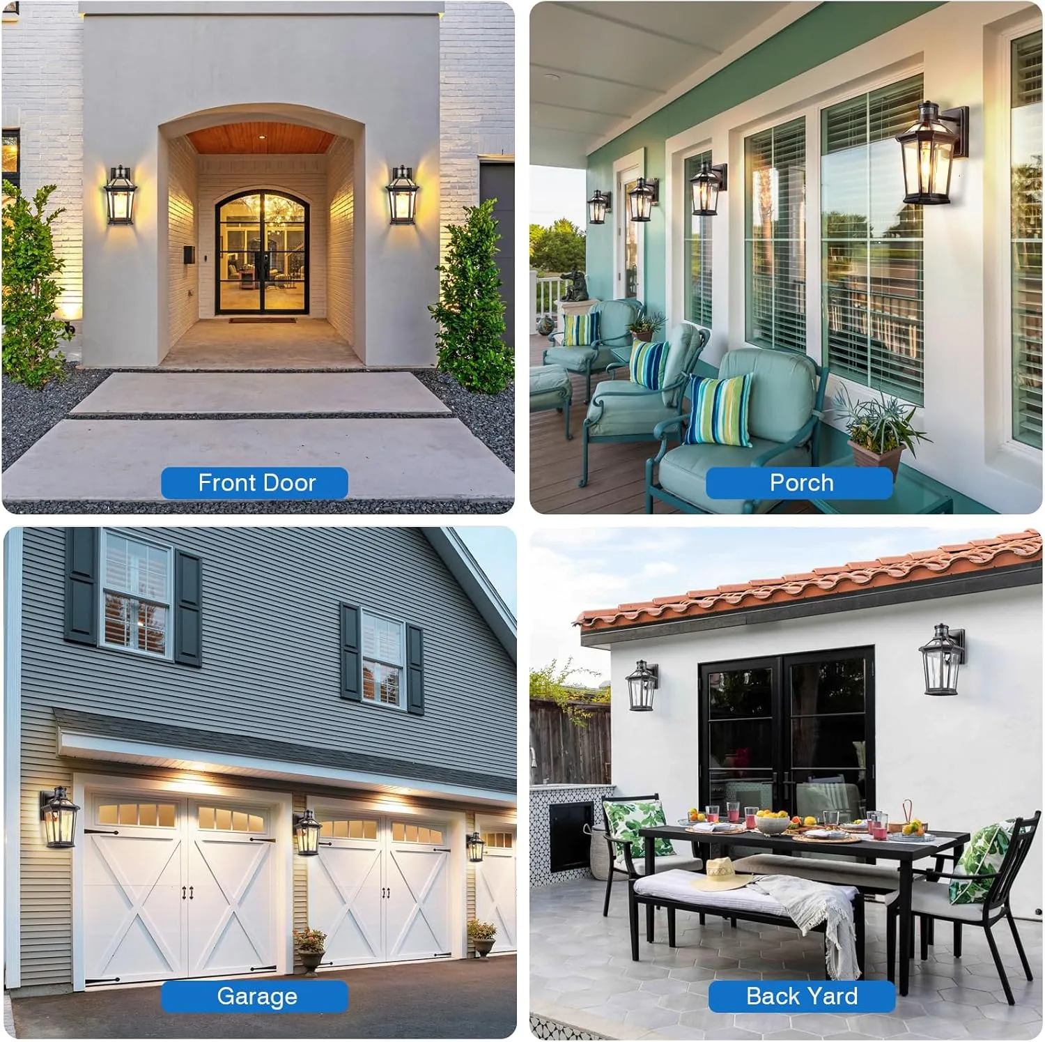VIANIS Black 2 Pack Outdoor Lights for House, Dusk to Dawn Porch Light Lantern, Exterior Lighting for House Wall Mount, Motion Sensor Light Outside for Garage, Brightness Distance Adjustable