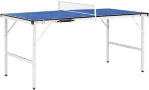 vidaXL 5' Ping Pong Table - Foldable, Mobile, MDF & Steel - 59.8x29.9x26.0 - Blue, Indoor/Outdoor Use, Adjustable Legs, Includes Net & Posts