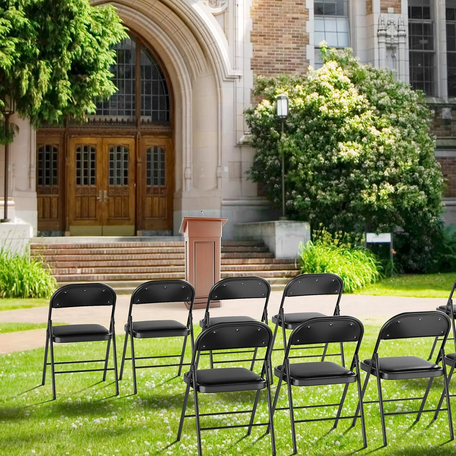 VINGLI 10 Pack Folding Chairs with Padded Seats, Metal Frame with Pu Leather Seat & Back, Capacity 350 lbs, Black