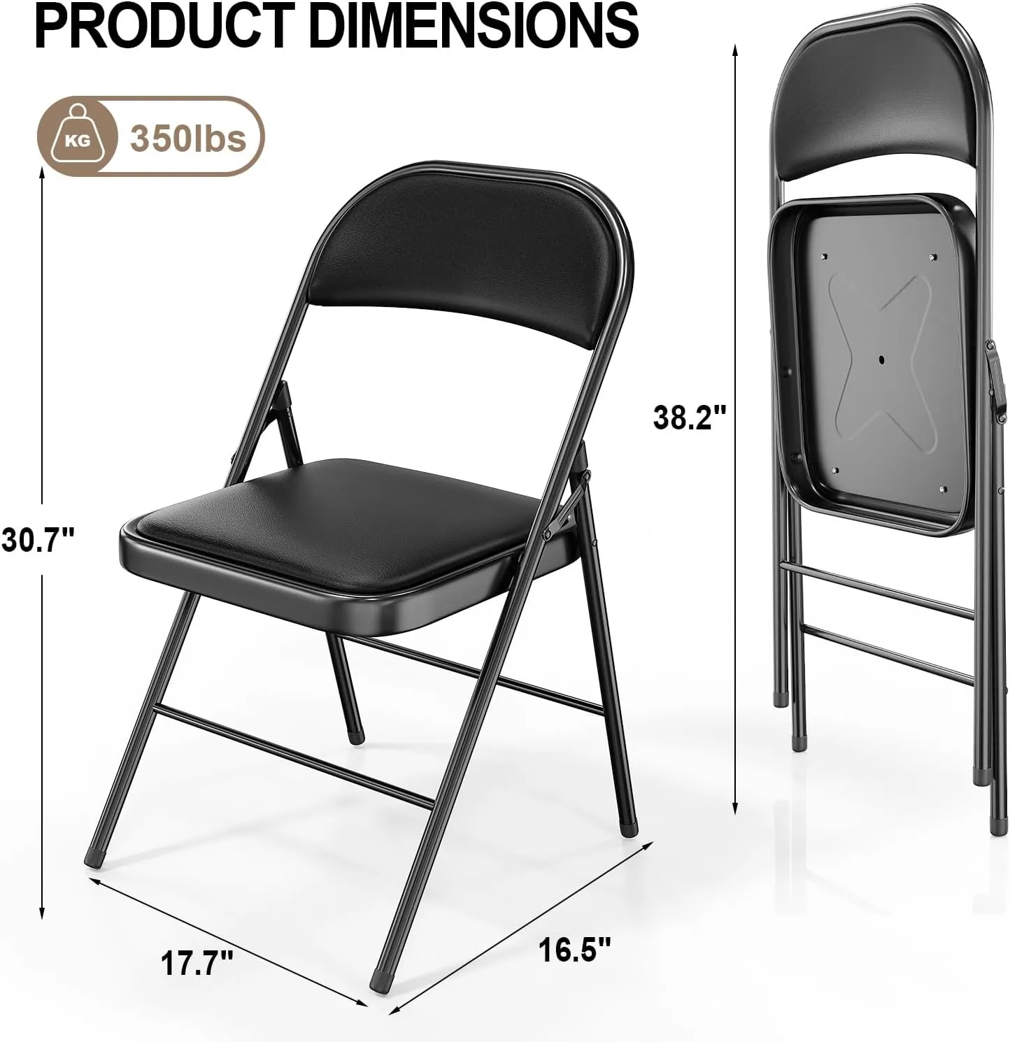 VINGLI 10 Pack Folding Chairs with Padded Seats, Metal Frame with Pu Leather Seat & Back, Capacity 350 lbs, Black