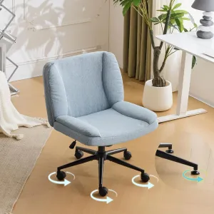 VINGLI Criss Cross Thick Padded Armless Comfy Desk Chair with Dual-Purpose Base,Adjustable Swivel Modern Vanity Chair,Rolling for Home Office, Computer,Task,Makeup,Linen Fabric,Cerulean Mist Blue