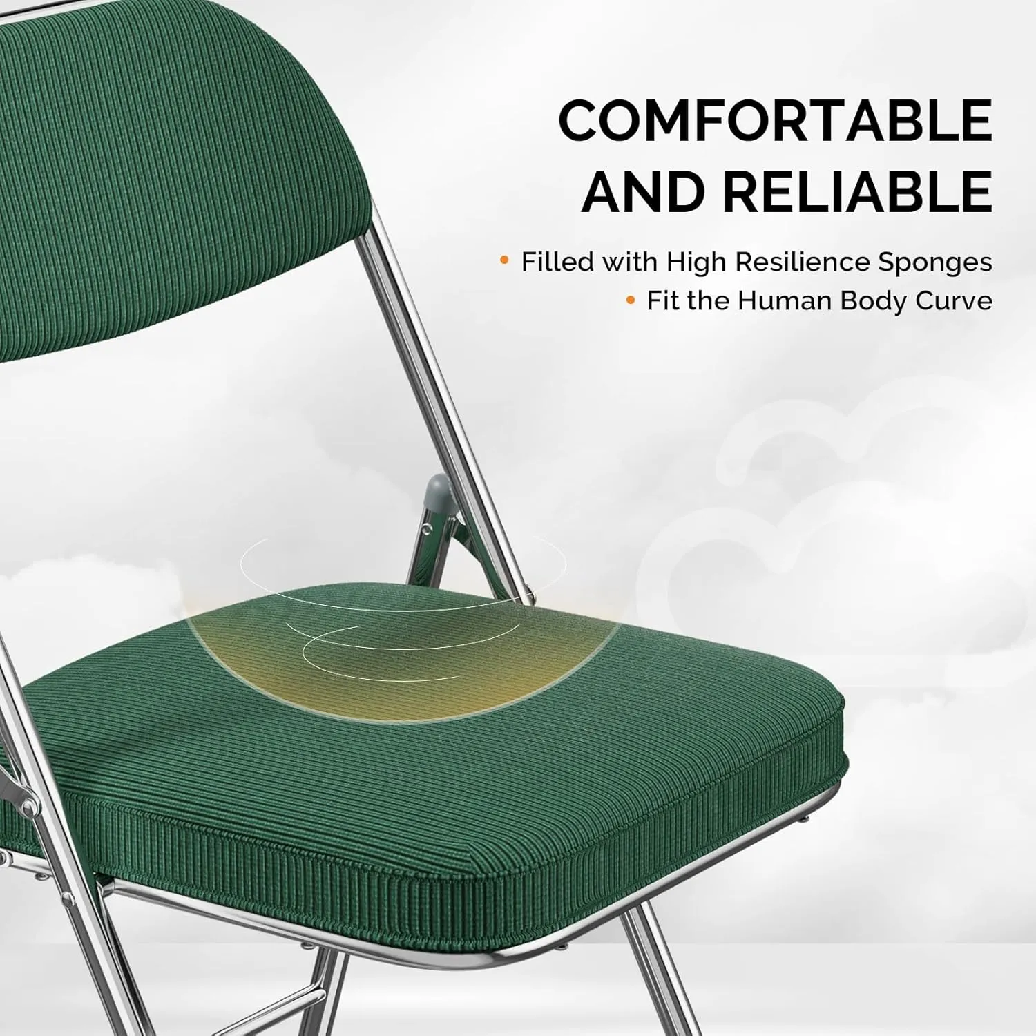 VINGLI Folding Chairs with Padded Seat & Backrest, Metal Frame, Durable Corduroy Fabric, 350 lbs Capacity, Set of 6, Olive Green – Ideal for Weddings, Parties, Office Events