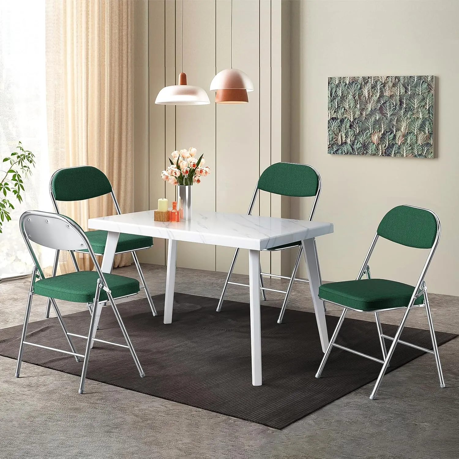 VINGLI Folding Chairs with Padded Seat & Backrest, Metal Frame, Durable Corduroy Fabric, 350 lbs Capacity, Set of 6, Olive Green – Ideal for Weddings, Parties, Office Events