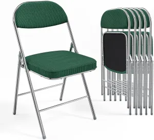 VINGLI Folding Chairs with Padded Seat & Backrest, Metal Frame, Durable Corduroy Fabric, 350 lbs Capacity, Set of 6, Olive Green – Ideal for Weddings, Parties, Office Events