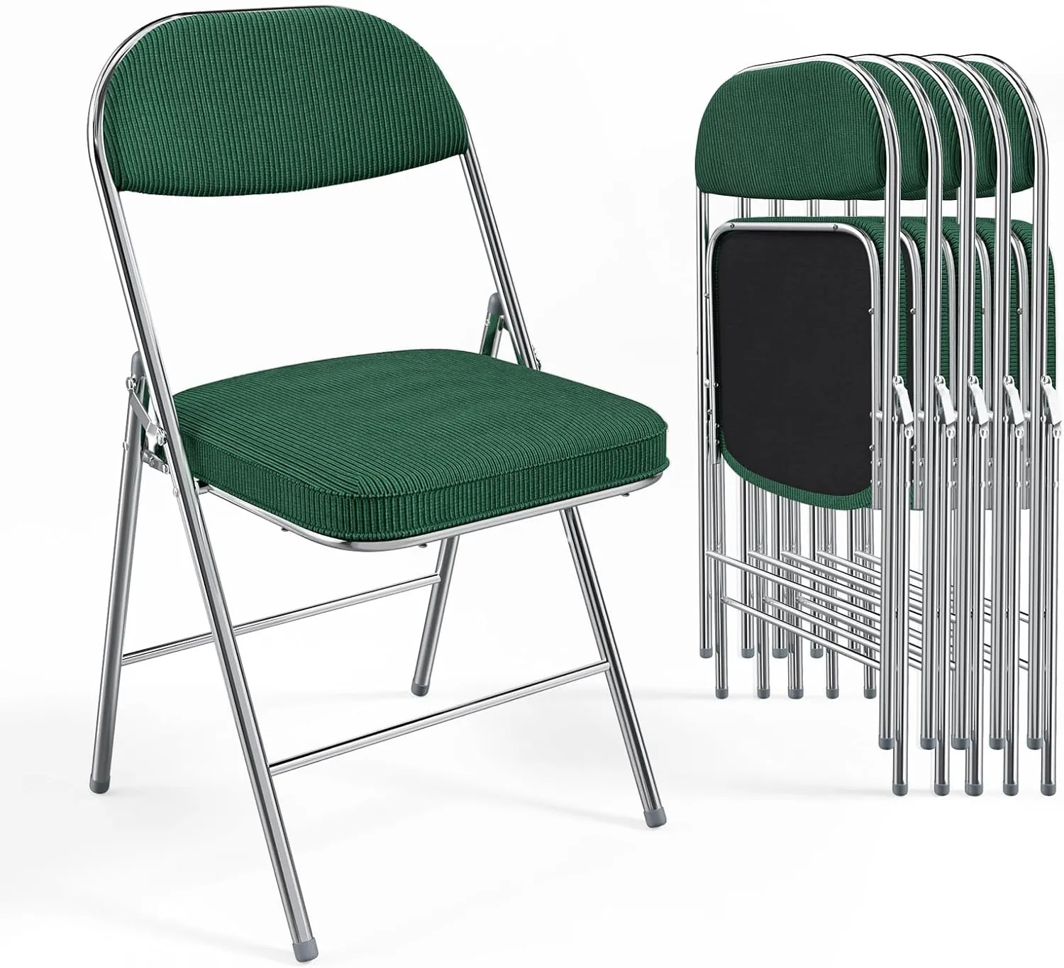 VINGLI Folding Chairs with Padded Seat & Backrest, Metal Frame, Durable Corduroy Fabric, 350 lbs Capacity, Set of 6, Olive Green – Ideal for Weddings, Parties, Office Events