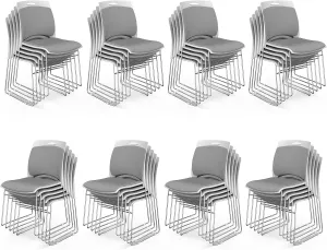 VINGLI Stackable Chairs Set of 40, Stacking Office Chairs with Metal Sled Base, Ergonomic Plastic Padded Seat & Back, Capacity 350lbs, Stacking Chairs for Waiting Room Break Room Banquet Guest, Gray