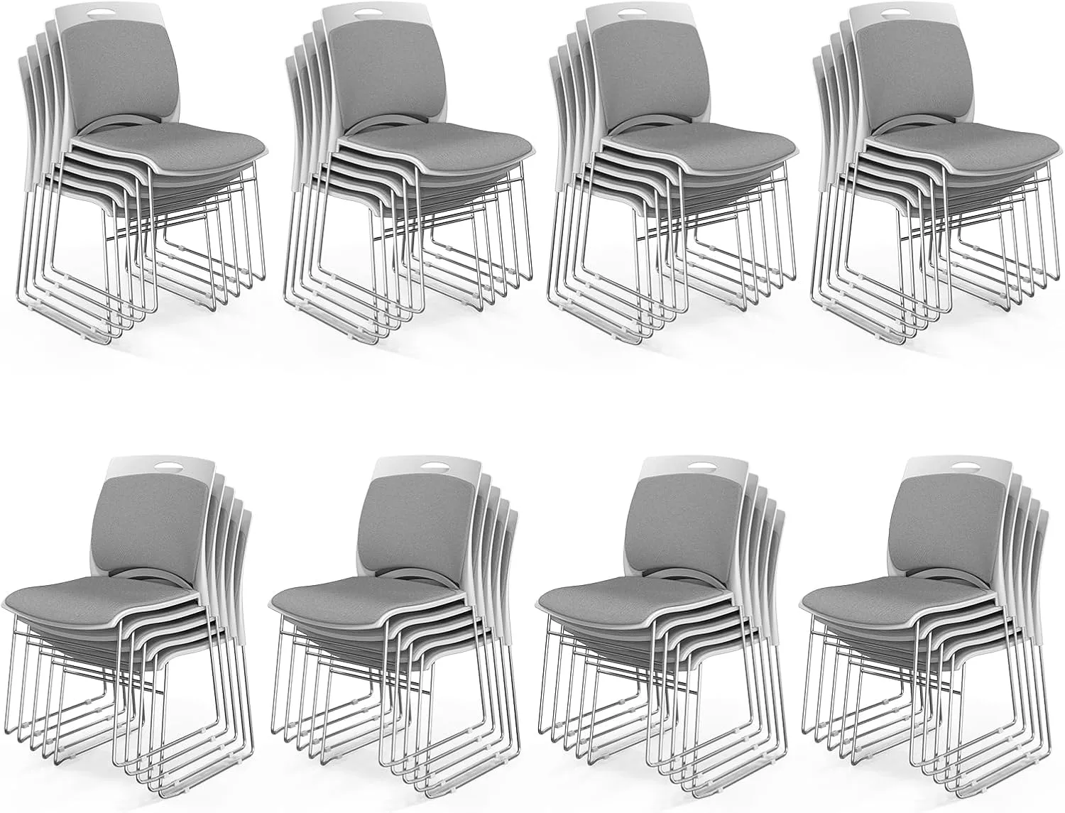 VINGLI Stackable Chairs Set of 40, Stacking Office Chairs with Metal Sled Base, Ergonomic Plastic Padded Seat & Back, Capacity 350lbs, Stacking Chairs for Waiting Room Break Room Banquet Guest, Gray