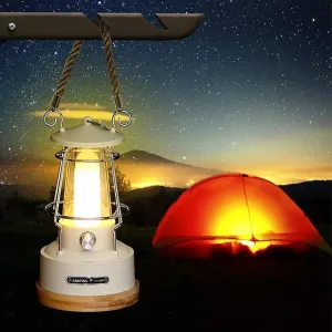 Vintage Camping Lantern Rechargeable, 370 LM Dimmable LED Camping Lantern Battery Operated, Portable Waterproof Hurricane Lantern for Camping, Outdoor, Power Outages, Garden and Home Decor