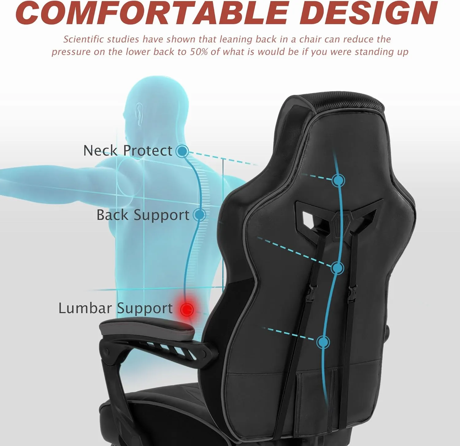 Vonesse Gaming Chair for Adults Gaming Chairs with Footrest Reclining Computer Gaming Chair for Heavy People Gamer Chair Big and Tall Ergonomic Racing Chair with Lumbar Pillow(Gray/Black)