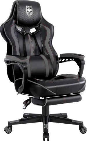 Vonesse Gaming Chair for Adults Gaming Chairs with Footrest Reclining Computer Gaming Chair for Heavy People Gamer Chair Big and Tall Ergonomic Racing Chair with Lumbar Pillow(Gray/Black)