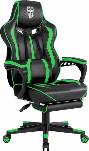 Vonesse Gaming Chair with Footrest,Big and Tall Gamer Chair with Massage,Reclining Computer Gaming Chair for Adults, Ergonomic Game Chair for Teens,High Back Video Game Chairs(Green/Black)