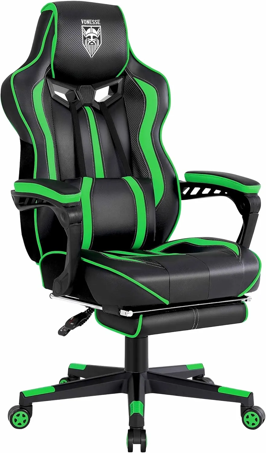 Vonesse Gaming Chair with Footrest,Big and Tall Gamer Chair with Massage,Reclining Computer Gaming Chair for Adults, Ergonomic Game Chair for Teens,High Back Video Game Chairs(Green/Black)