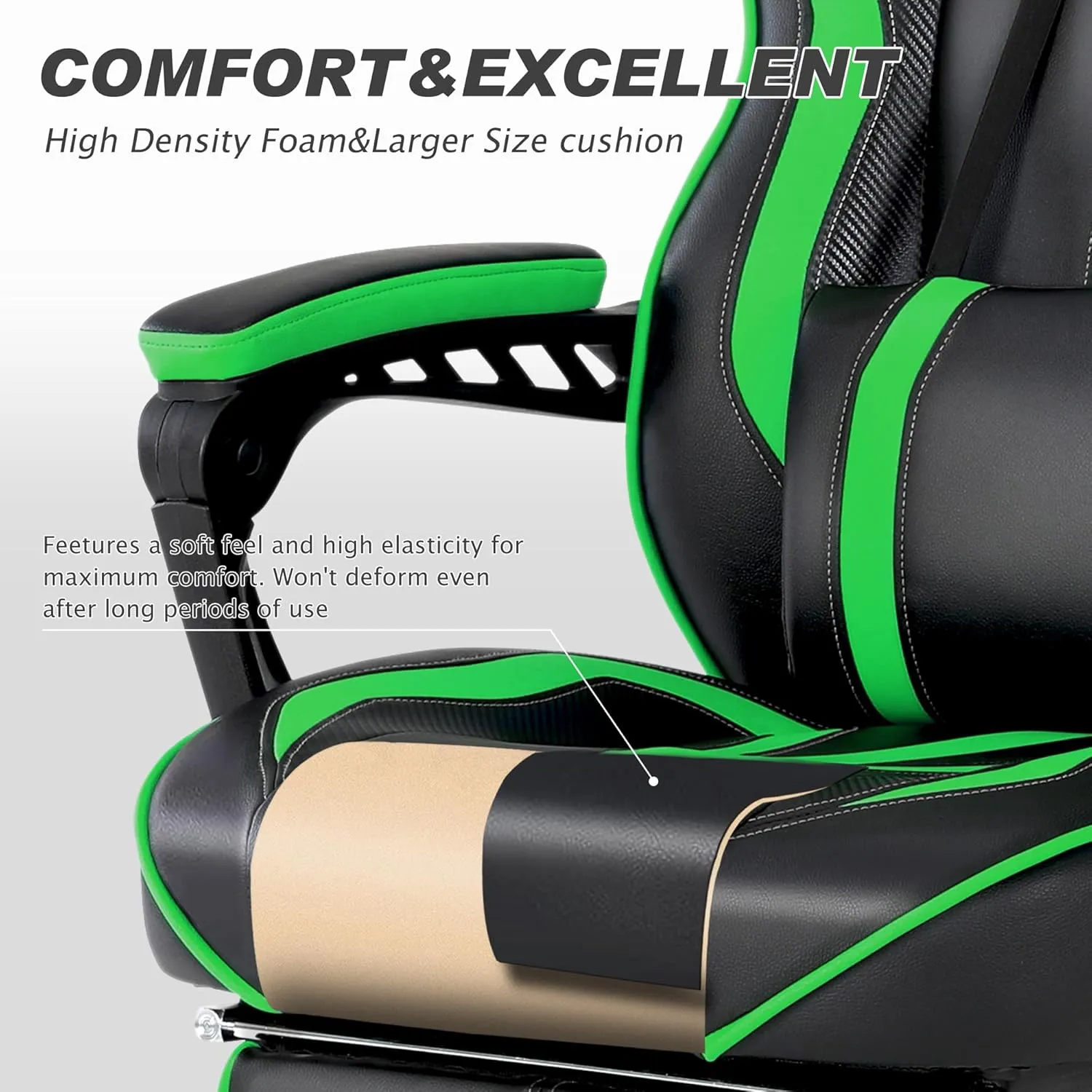 Vonesse Gaming Chair with Footrest,Big and Tall Gamer Chair with Massage,Reclining Computer Gaming Chair for Adults, Ergonomic Game Chair for Teens,High Back Video Game Chairs(Green/Black)
