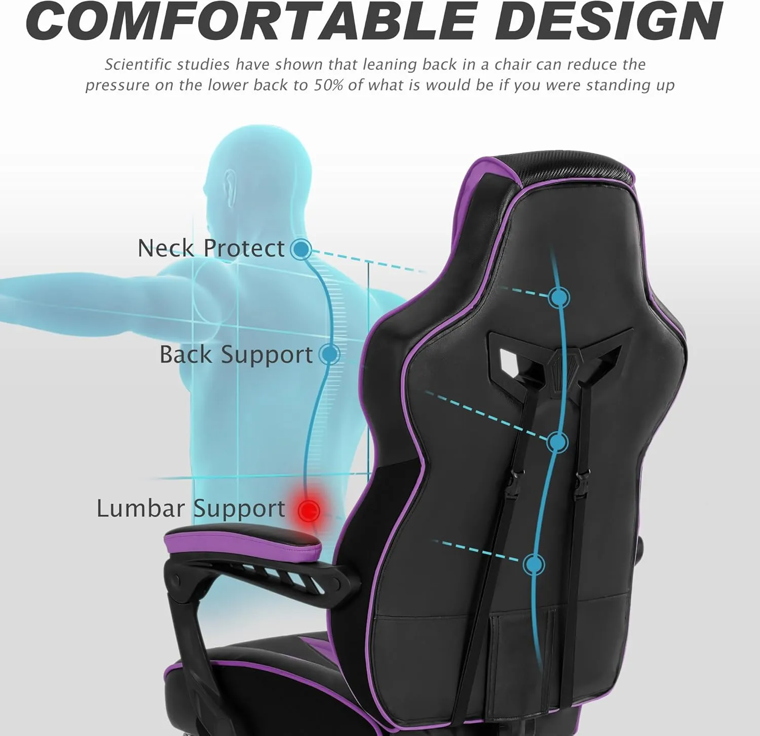 Vonesse Purple Gaming Chair with Footrest,Reclining Computer Gaming Chairs for Adults,Ergonomic Gamer Chair with Massage,Big and Tall PC Game Chair(Purple/Black)