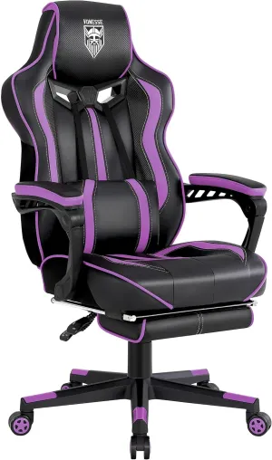 Vonesse Purple Gaming Chair with Footrest,Reclining Computer Gaming Chairs for Adults,Ergonomic Gamer Chair with Massage,Big and Tall PC Game Chair(Purple/Black)