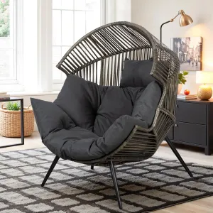 Vongrasig Wicker Egg Chair PE Rattan Chair with Cushion, Oversized Patio Lounge Chair for Outdoor, Indoor, Balcony, Backyard, Garden, Living Room, Black/Rattan