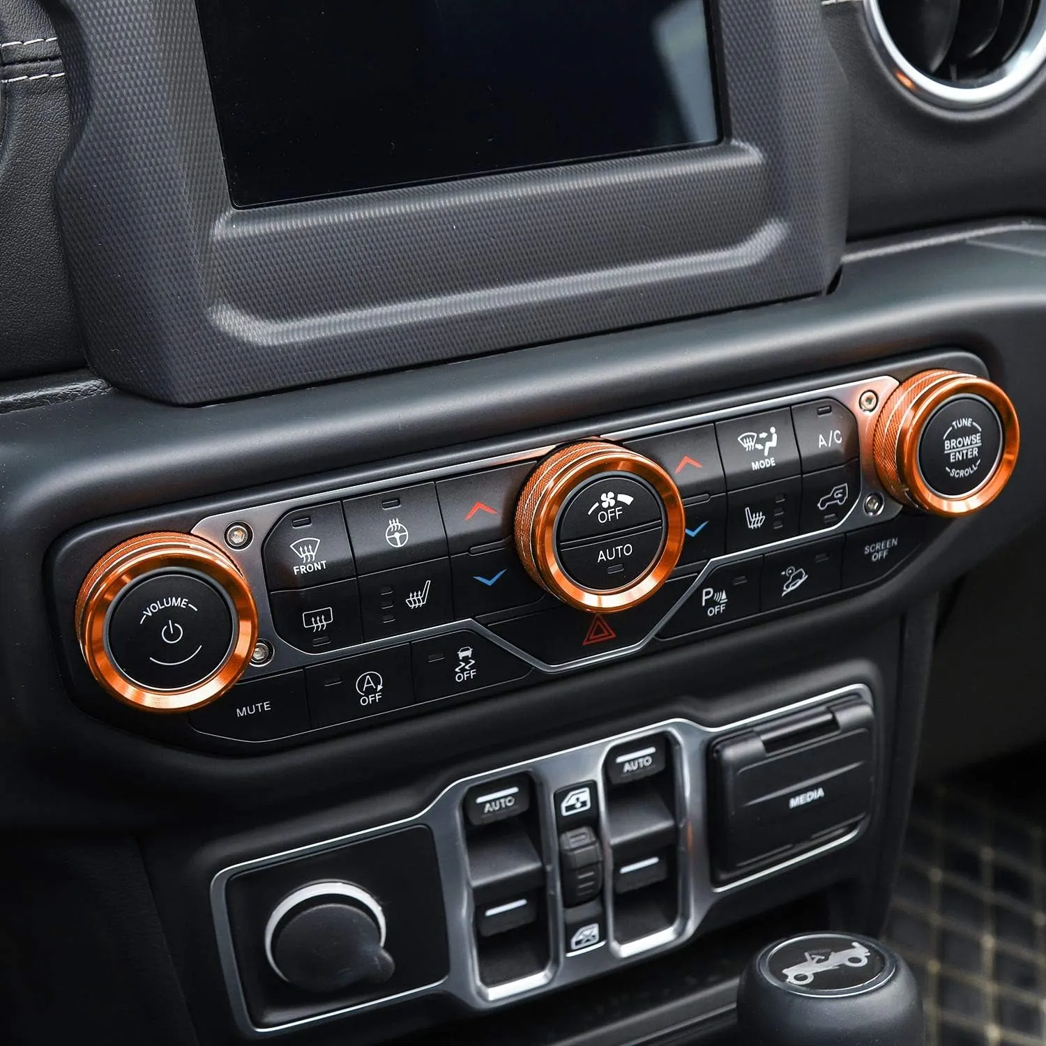 Voodonala Air Conditioner Headlight Center Consoles Switch Knob Cover Trim for 2018-2025  Jeep Wrangler JL JLU Gladiator JT 4xe Interior Accessories Orange Aluminum Alloy 4pcs