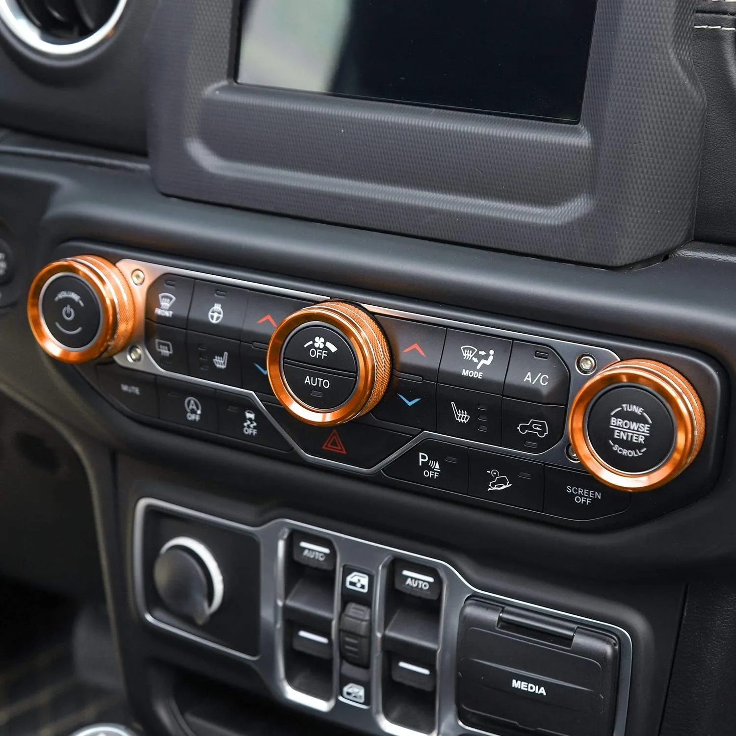 Voodonala Air Conditioner Headlight Center Consoles Switch Knob Cover Trim for 2018-2025  Jeep Wrangler JL JLU Gladiator JT 4xe Interior Accessories Orange Aluminum Alloy 4pcs